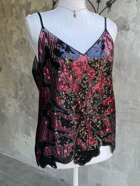 Vintage y2k Sequin Beaded Floral Camisole Top